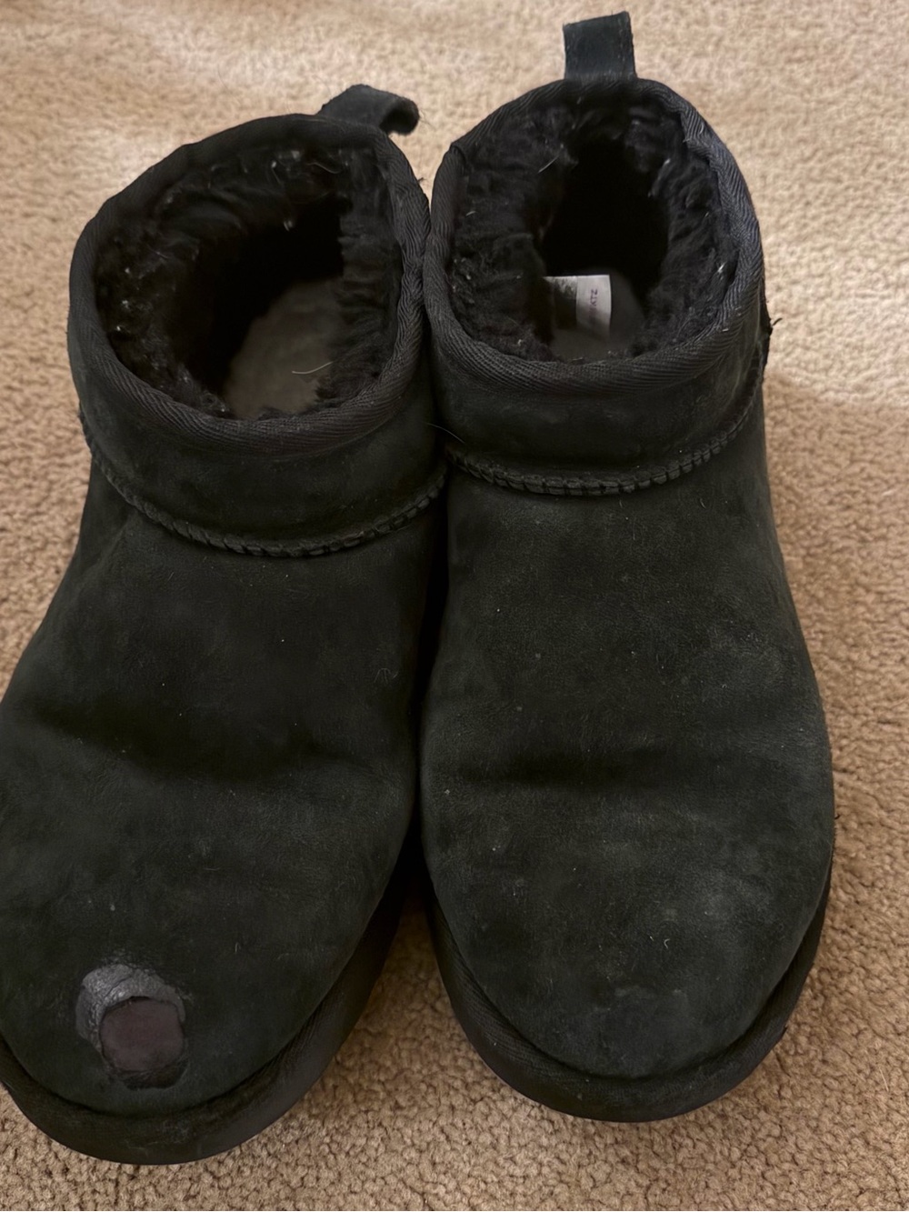 Women’s UGGS Black Suede Slip-On Winter Boot with Faux Fur Lining